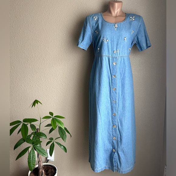 Vintage Tie Back Denim Maxi Dress - Picture 1 of 8